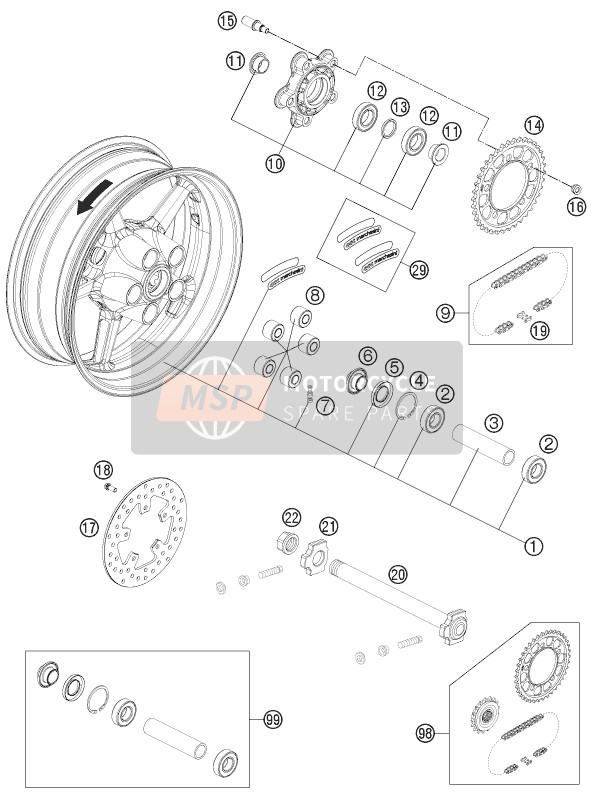 KTM 1190 RC8 R WHITE Europe 2012 Rear Wheel for a 2012 KTM 1190 RC8 R WHITE Europe