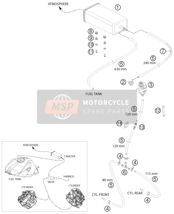 KTM 1190 RC8 R WHITE USA 2013 Cartouche évaporative pour un 2013 KTM 1190 RC8 R WHITE USA