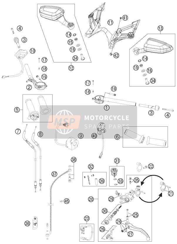 KTM 1190 RC8 R WHITE USA 2013 Guidon, Les contrôles pour un 2013 KTM 1190 RC8 R WHITE USA