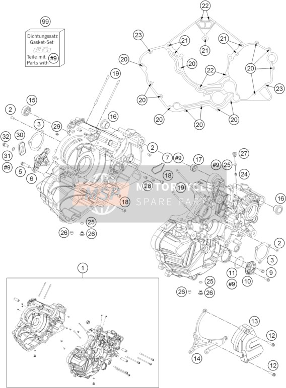 KTM 1190 RC8 R WHITE Europe 2014 Engine Case for a 2014 KTM 1190 RC8 R WHITE Europe