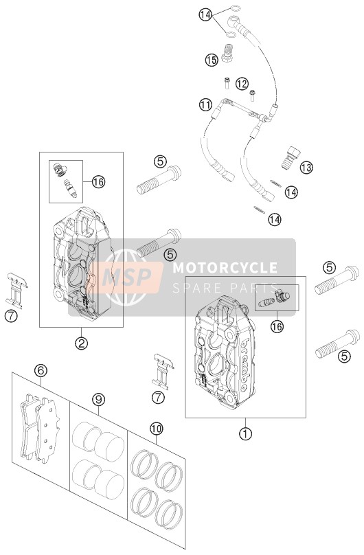 KTM 1190 RC8 R WHITE USA 2014 Front Brake Caliper for a 2014 KTM 1190 RC8 R WHITE USA