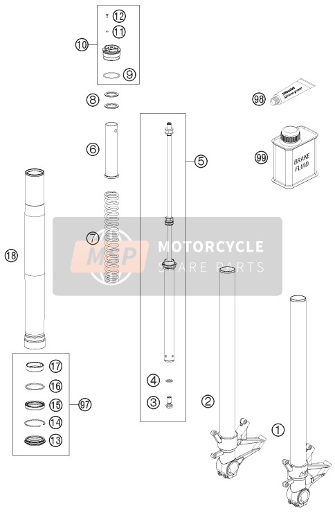 KTM 1190 RC8 R WHITE Europe 2014 Front Fork Disassembled for a 2014 KTM 1190 RC8 R WHITE Europe