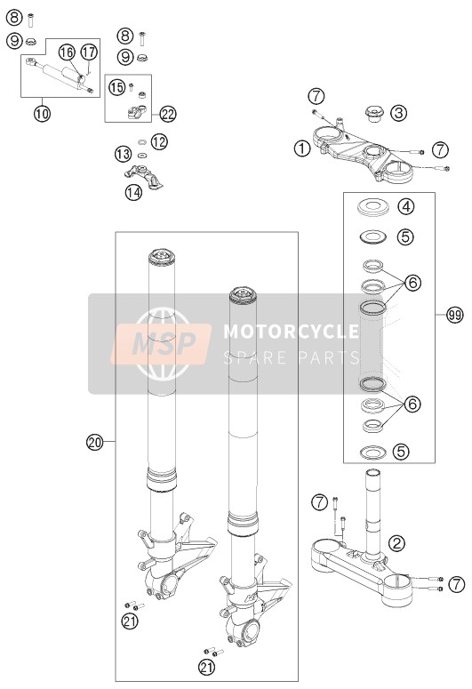 KTM 1190 RC8 R WHITE Japan 2014 Forcella anteriore, Triplo morsetto per un 2014 KTM 1190 RC8 R WHITE Japan