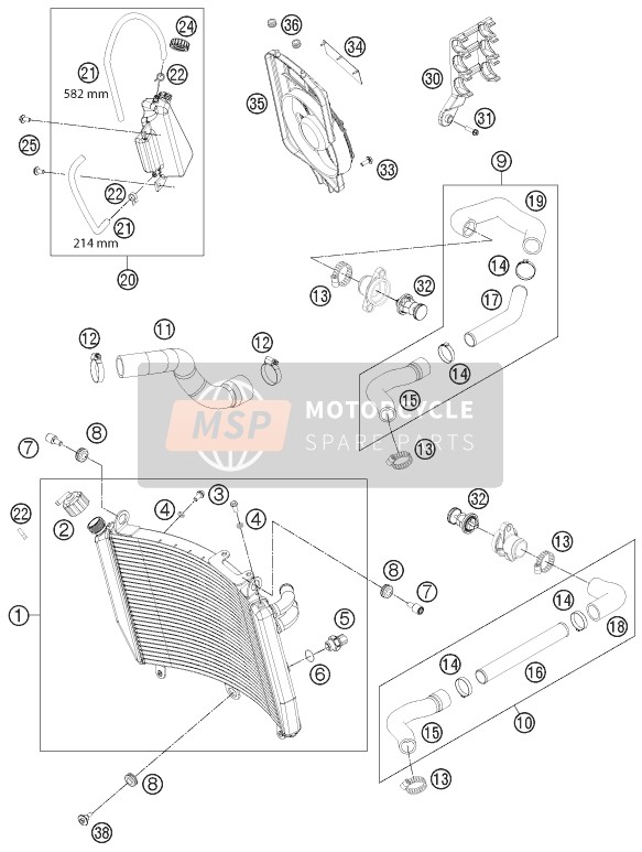 KTM 1190 RC8 R WHITE USA 2015 Sistema de refrigeración para un 2015 KTM 1190 RC8 R WHITE USA