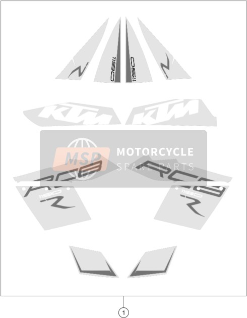 KTM 1190 RC8 R WHITE USA 2015 Calcomanía para un 2015 KTM 1190 RC8 R WHITE USA