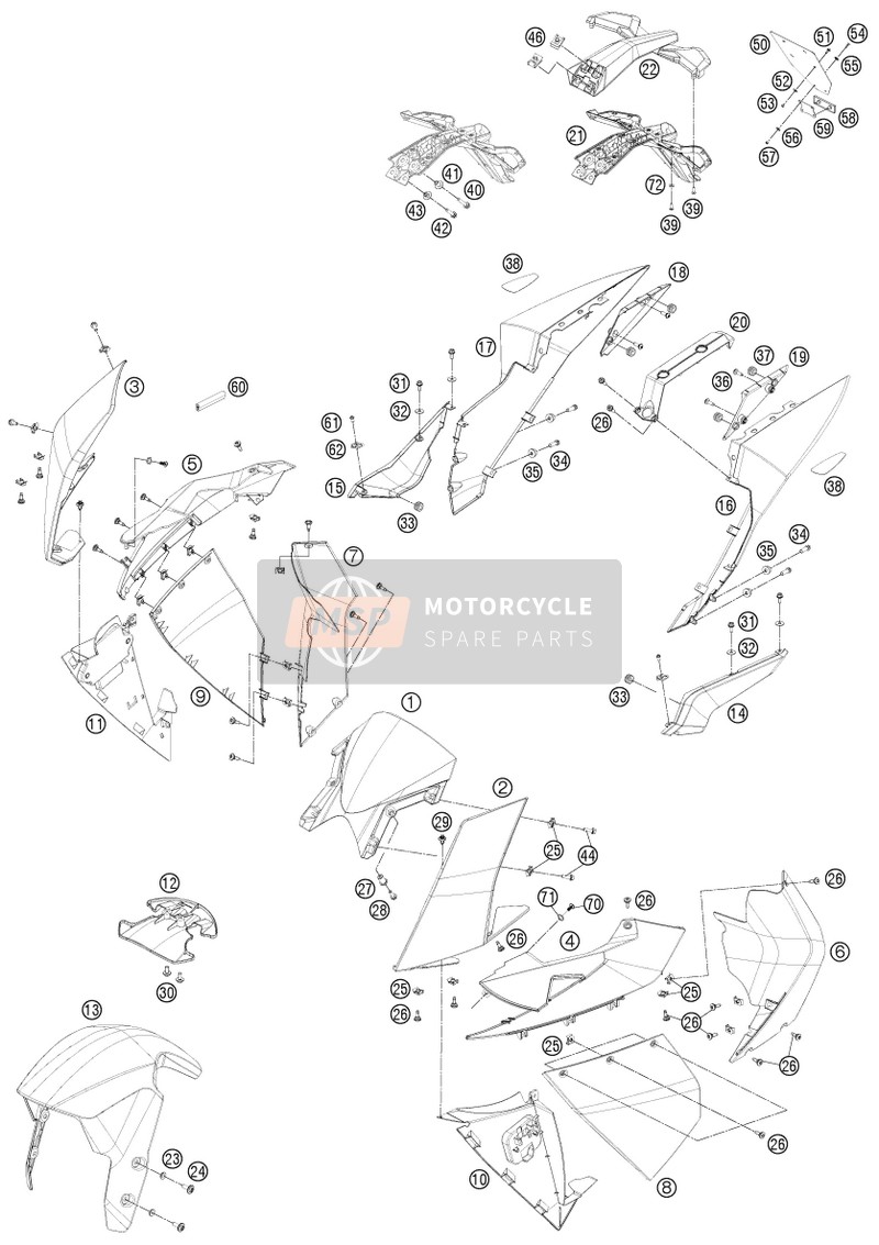 KTM 1190 RC8 R WHITE USA 2015 ABDECKUNG, KOTFLÜGEL für ein 2015 KTM 1190 RC8 R WHITE USA