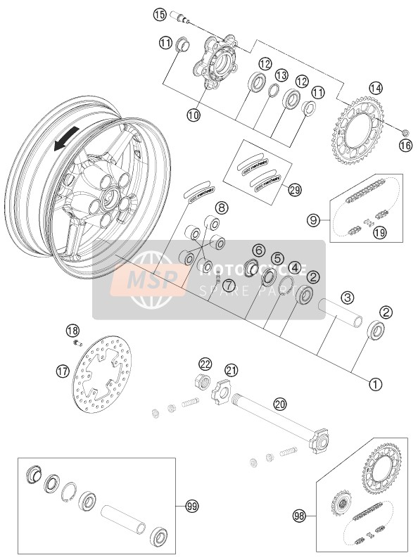 KTM 1190 RC8 R WHITE EU, GB 2015 Rear Wheel for a 2015 KTM 1190 RC8 R WHITE EU, GB