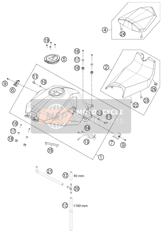 KTM 1190 RC8 R WHITE EU, GB 2015 Tank, Zadel voor een 2015 KTM 1190 RC8 R WHITE EU, GB