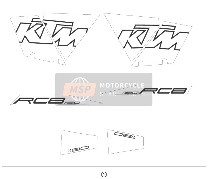 KTM 1190 RC8 WHITE USA 2010 Calcomanía para un 2010 KTM 1190 RC8 WHITE USA