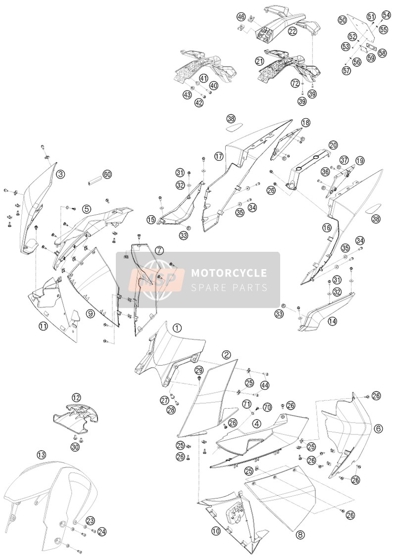 KTM 1190 RC8 WHITE Europe 2010 ABDECKUNG, KOTFLÜGEL für ein 2010 KTM 1190 RC8 WHITE Europe