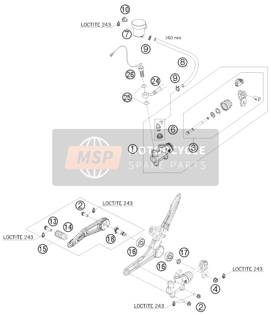 KTM 1190 RC8 WHITE Australia 2010 Commande de frein arrière pour un 2010 KTM 1190 RC8 WHITE Australia