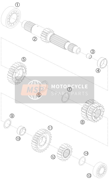 KTM 1190 RC8 WHITE Europe 2010 Transmission I - Main Shaft for a 2010 KTM 1190 RC8 WHITE Europe