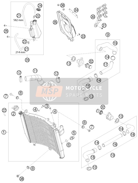 KTM 1190 RC8R TRACK USA 2011 Kühlmittelsystem für ein 2011 KTM 1190 RC8R TRACK USA