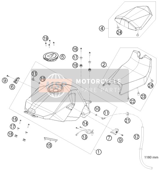 KTM 1190 RC 8 USA 2009 Tank, Seat for a 2009 KTM 1190 RC 8 USA