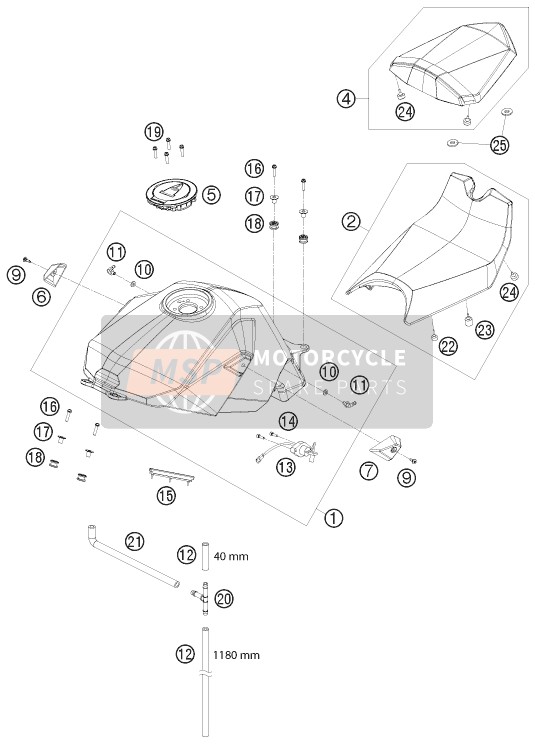 KTM 1190 RC 8 ORANGE Australia 2008 Tank, Seat for a 2008 KTM 1190 RC 8 ORANGE Australia