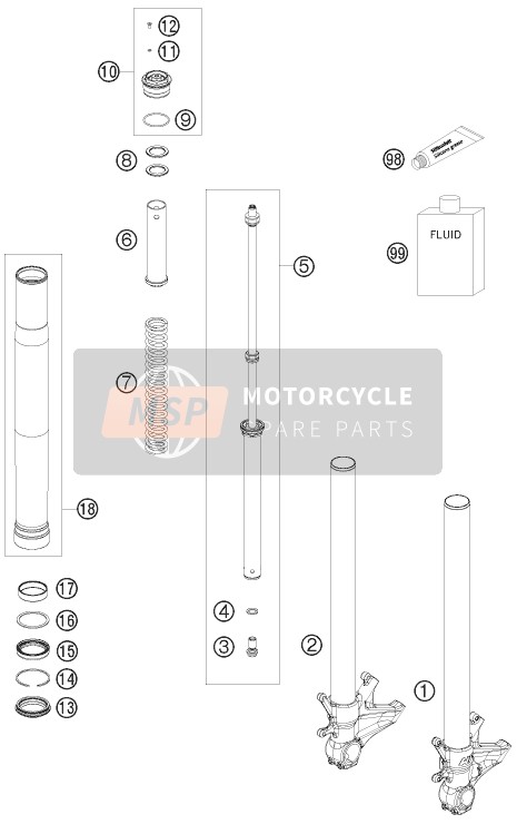 KTM 1190 RC 8 R USA 2009 Fourche avant démontée pour un 2009 KTM 1190 RC 8 R USA