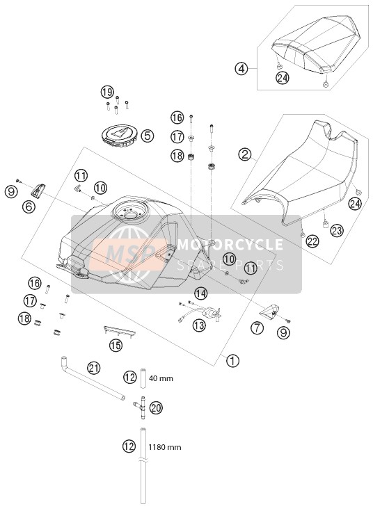 KTM 1190 RC 8 R USA 2009 Tank, Seat for a 2009 KTM 1190 RC 8 R USA