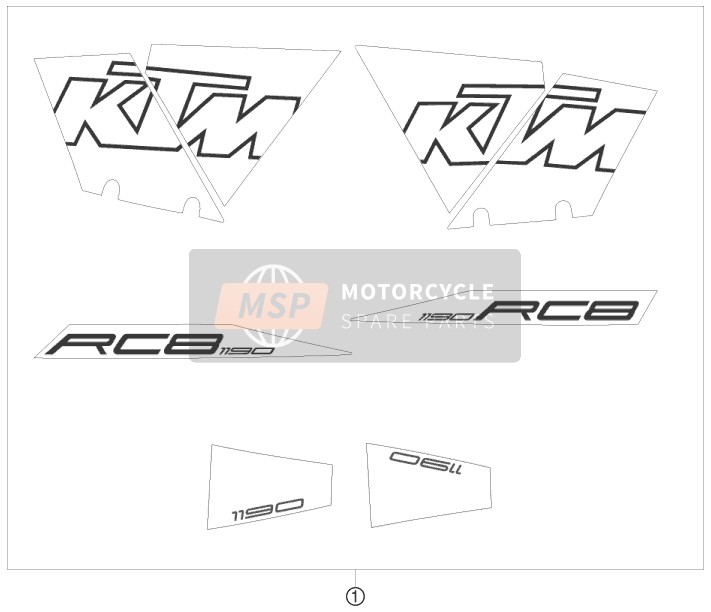 KTM 1190 RC 8 WHITE Europe 2008 Decal for a 2008 KTM 1190 RC 8 WHITE Europe