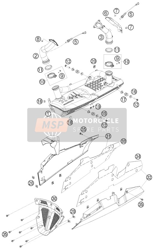 KTM 1190 RC 8 WHITE Japan 2008 Système d'échappement pour un 2008 KTM 1190 RC 8 WHITE Japan