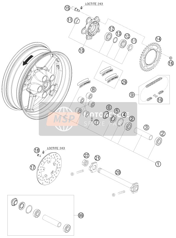 KTM 1190 RC 8 WHITE Japan 2008 Roue arrière pour un 2008 KTM 1190 RC 8 WHITE Japan