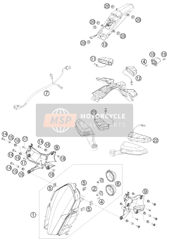 KTM 1190 RC 8 WHITE Europe 2009 Système d'éclairage pour un 2009 KTM 1190 RC 8 WHITE Europe