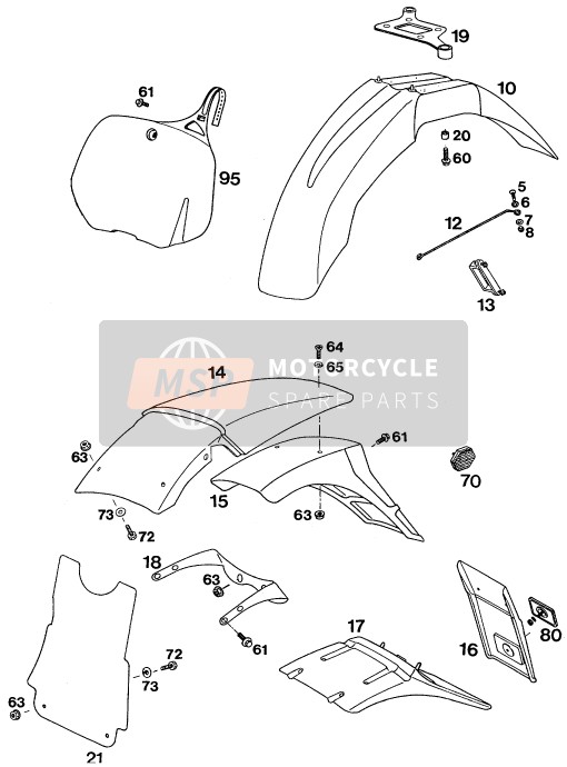 KTM 125 E-GS Europe 1994 ABDECKUNG, KOTFLÜGEL für ein 1994 KTM 125 E-GS Europe