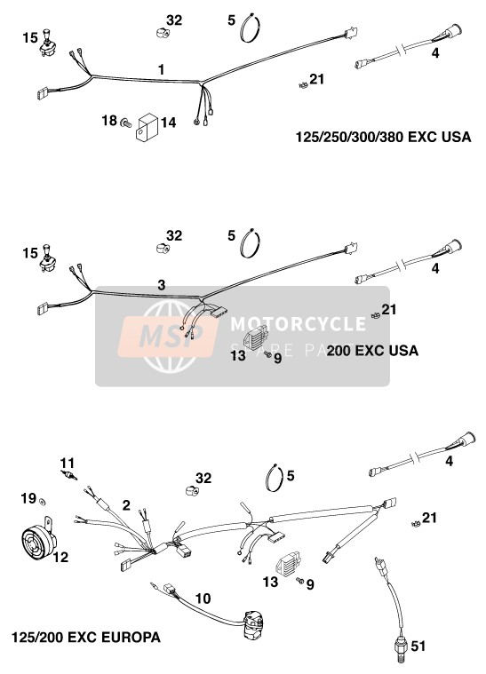KTM 125 EXC USA 1998 Wiring Harness for a 1998 KTM 125 EXC USA
