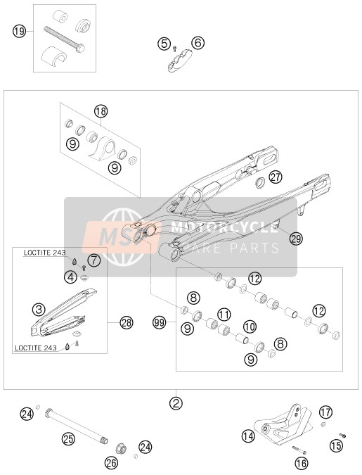 54804230210, Swingarm Repair Kit 05-15, KTM, 1
