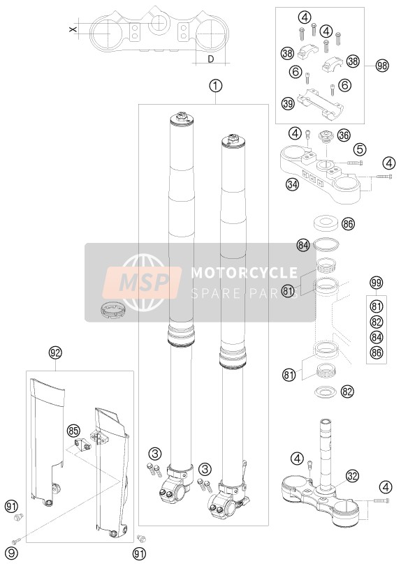 KTM 125 EXC Europe 2011 Front Fork, Triple Clamp for a 2011 KTM 125 EXC Europe