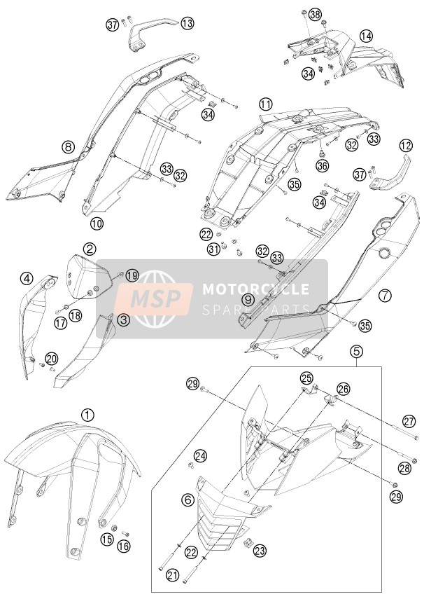 KTM 125 DUKE Europe 2011 Mask, Fenders for a 2011 KTM 125 DUKE Europe