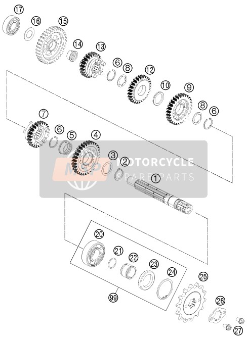 KTM 125 Duke, orange, Europe 2012 Transmission II - Counter Shaft for a 2012 KTM 125 Duke, orange, Europe