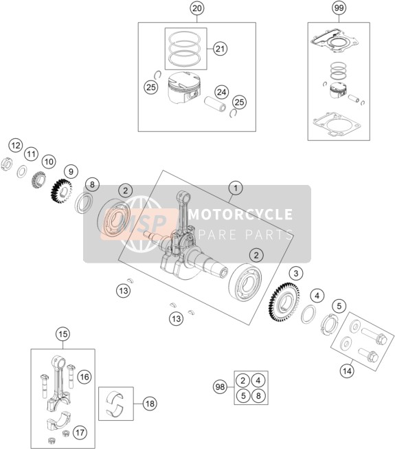 KTM 125 DUKE GREY Europe 2012 Crankshaft, Piston for a 2012 KTM 125 DUKE GREY Europe