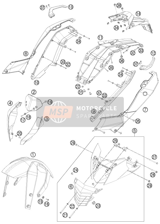 KTM 125 DUKE GREY Europe 2012 Mask, Fenders for a 2012 KTM 125 DUKE GREY Europe