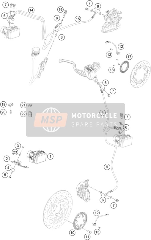 KTM 125 Duke, orange - B.D. Europe 2019 Anti-Slotsysteem ABS voor een 2019 KTM 125 Duke, orange - B.D. Europe