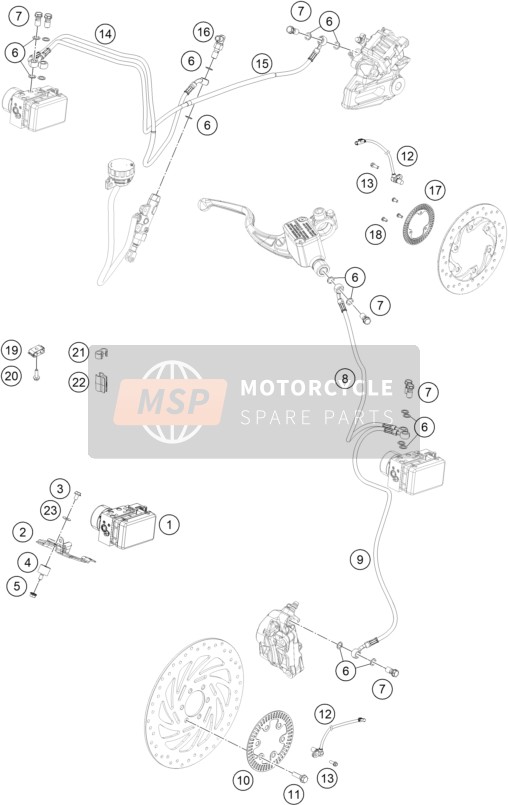 KTM 125 Duke, orange, Europe 2019 Anti-Sistema de bloqueo ABS para un 2019 KTM 125 Duke, orange, Europe