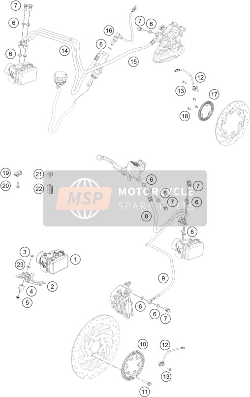 KTM 125 DUKE ORANGE ABS BAJ.DIR.14 Europe 2014 Anti-Slotsysteem ABS voor een 2014 KTM 125 DUKE ORANGE ABS BAJ.DIR.14 Europe