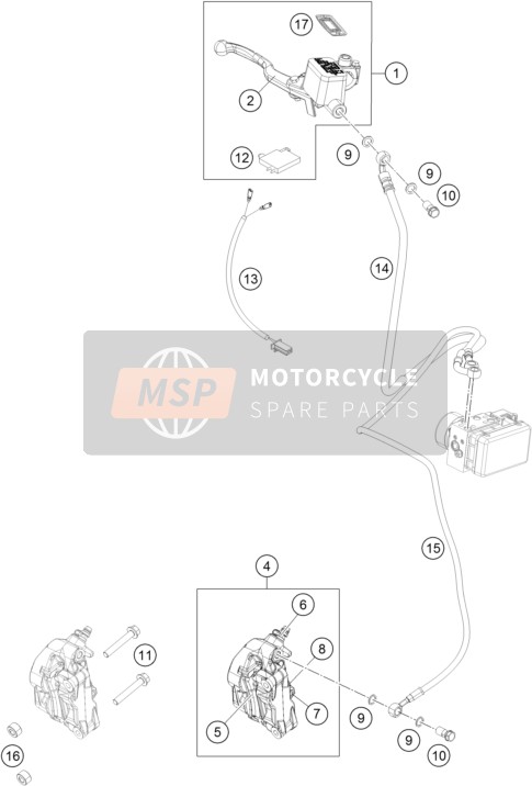 KTM 125 DUKE ORANGE ABS BAJ.DIR.14 Europe 2014 Front Brake Caliper for a 2014 KTM 125 DUKE ORANGE ABS BAJ.DIR.14 Europe