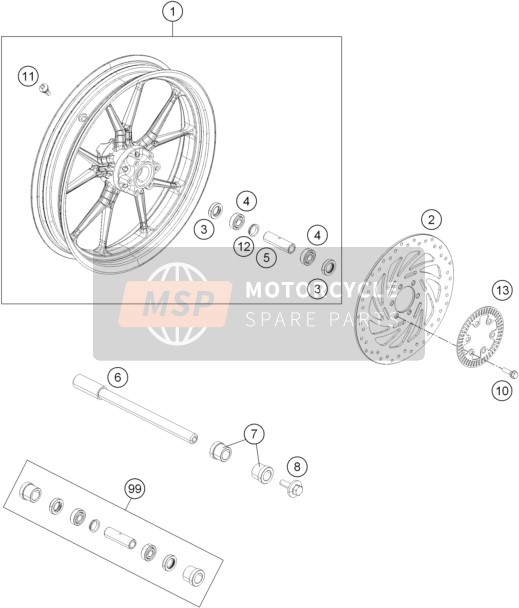 KTM 125 DUKE ORANGE ABS BAJ.DIR.14 Europe 2014 Front Wheel for a 2014 KTM 125 DUKE ORANGE ABS BAJ.DIR.14 Europe