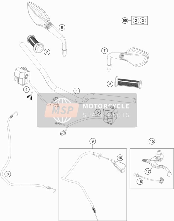 KTM 125 DUKE ORANGE ABS BAJ.DIR.14 Europe 2014 Handlebar, Controls for a 2014 KTM 125 DUKE ORANGE ABS BAJ.DIR.14 Europe