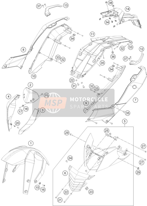 KTM 125 DUKE ORANGE ABS Europe 2014 Mask, Fenders for a 2014 KTM 125 DUKE ORANGE ABS Europe