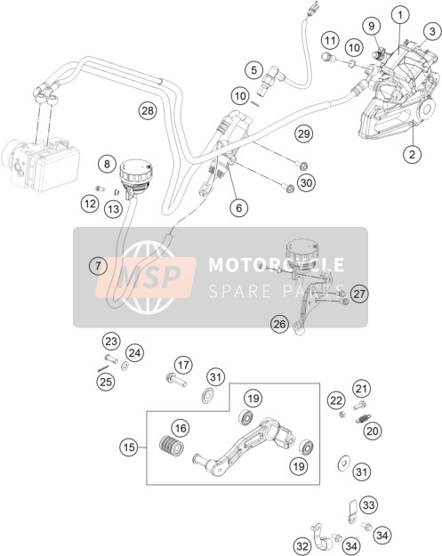 KTM 125 DUKE ORANGE ABS BAJ.DIR.14 Europe 2014 Rear Brake Caliper for a 2014 KTM 125 DUKE ORANGE ABS BAJ.DIR.14 Europe