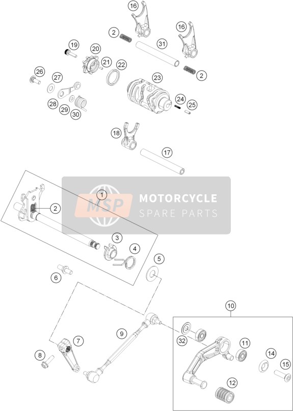 KTM 125 DUKE ORANGE ABS BAJ.DIR.14 Europe 2014 Schakelmechanisme voor een 2014 KTM 125 DUKE ORANGE ABS BAJ.DIR.14 Europe