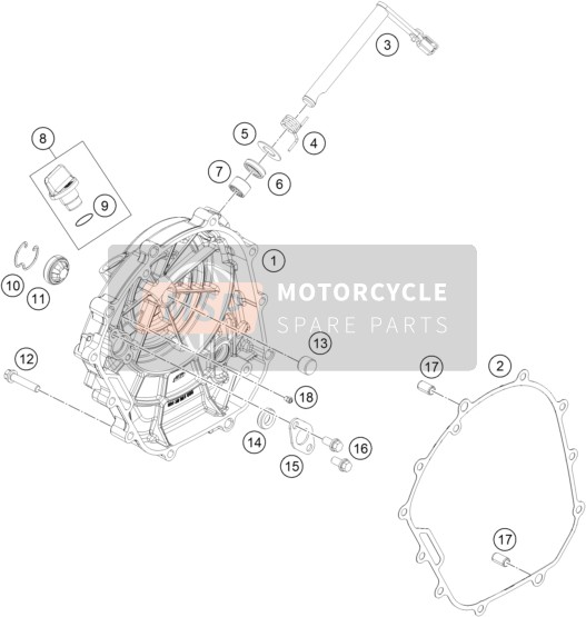 KTM 125 DUKE ORANGE ABS Europe 2015 Koppelingsdeksel voor een 2015 KTM 125 DUKE ORANGE ABS Europe