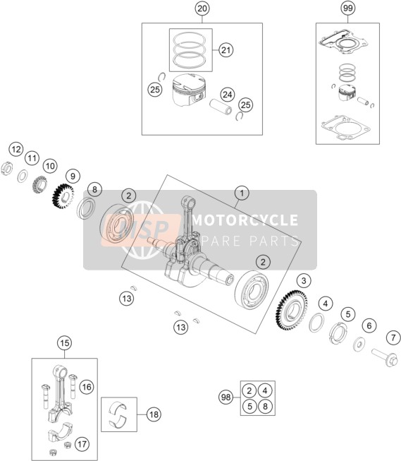 KTM 125 DUKE ORANGE ABS Europe 2015 Kurbelwelle-Kolben für ein 2015 KTM 125 DUKE ORANGE ABS Europe