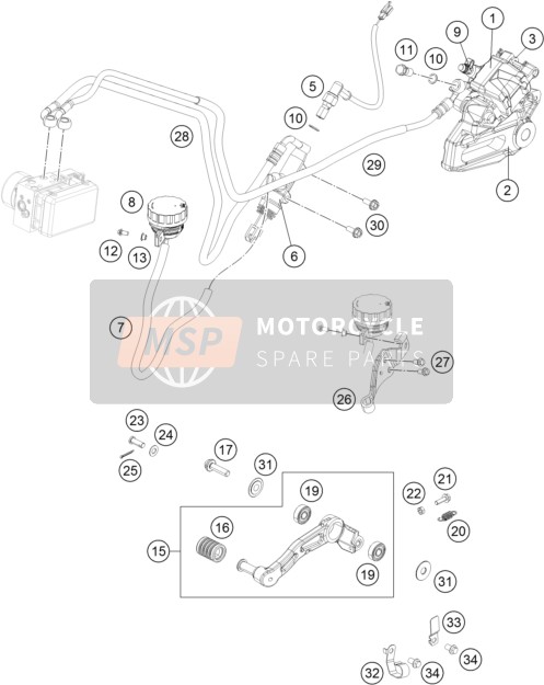 KTM 125 DUKE ORANGE ABS Europe 2015 Étrier de frein arrière pour un 2015 KTM 125 DUKE ORANGE ABS Europe