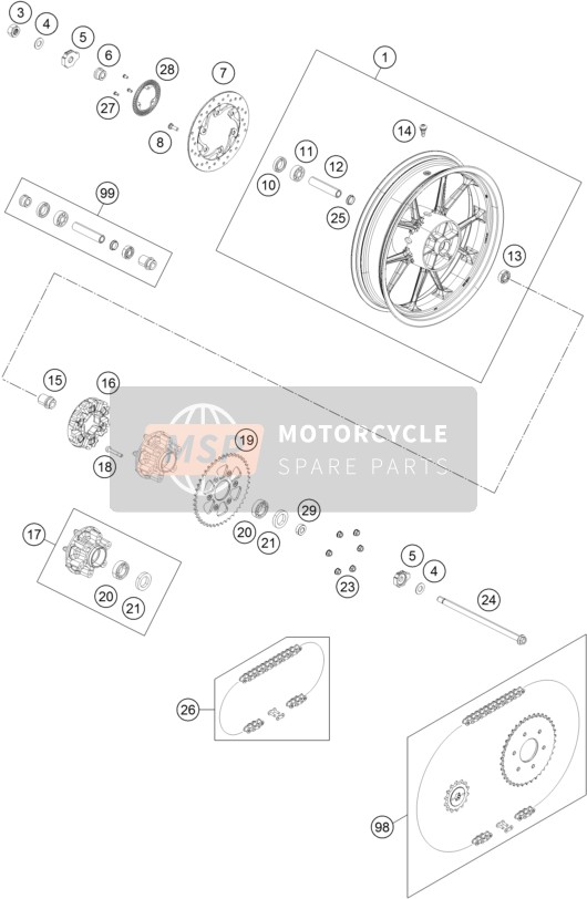 KTM 125 DUKE ORANGE ABS Europe 2015 Rear Wheel for a 2015 KTM 125 DUKE ORANGE ABS Europe