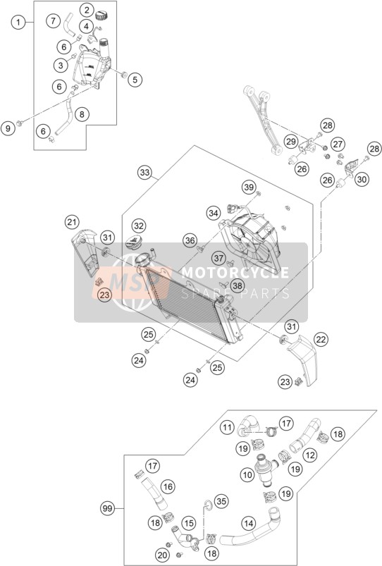 KTM 125 DUKE ORANGE ABS B.D. Europe 2015 Système de refroidissement pour un 2015 KTM 125 DUKE ORANGE ABS B.D. Europe