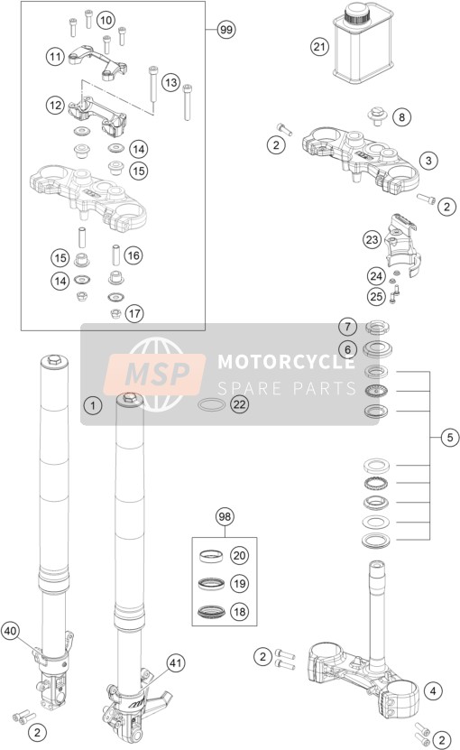 KTM 125 DUKE ORANGE ABS B.D. Europe 2015 Forcella anteriore, Triplo morsetto per un 2015 KTM 125 DUKE ORANGE ABS B.D. Europe
