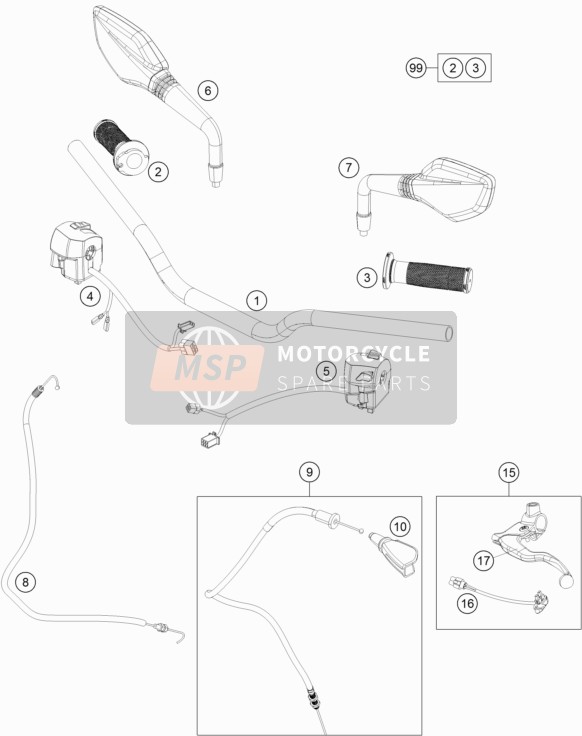 KTM 125 DUKE ORANGE ABS B.D. Europe 2015 Handlebar, Controls for a 2015 KTM 125 DUKE ORANGE ABS B.D. Europe