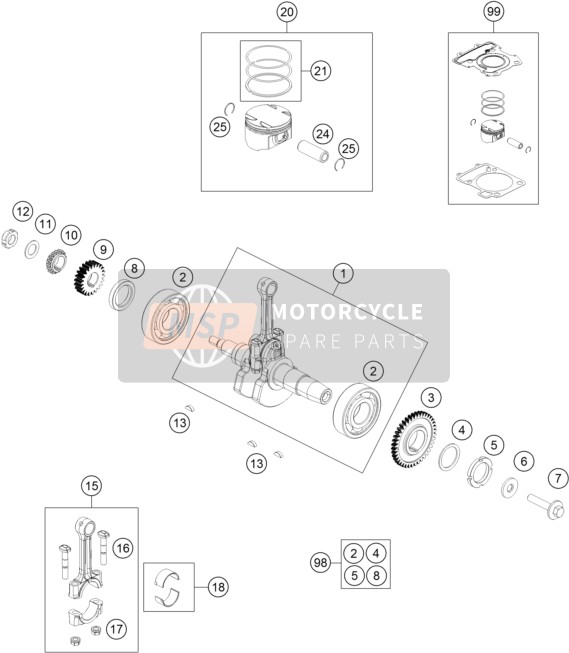 KTM 125 Duke, white - B.D. Europe 2019 Crankshaft, Piston for a 2019 KTM 125 Duke, white - B.D. Europe